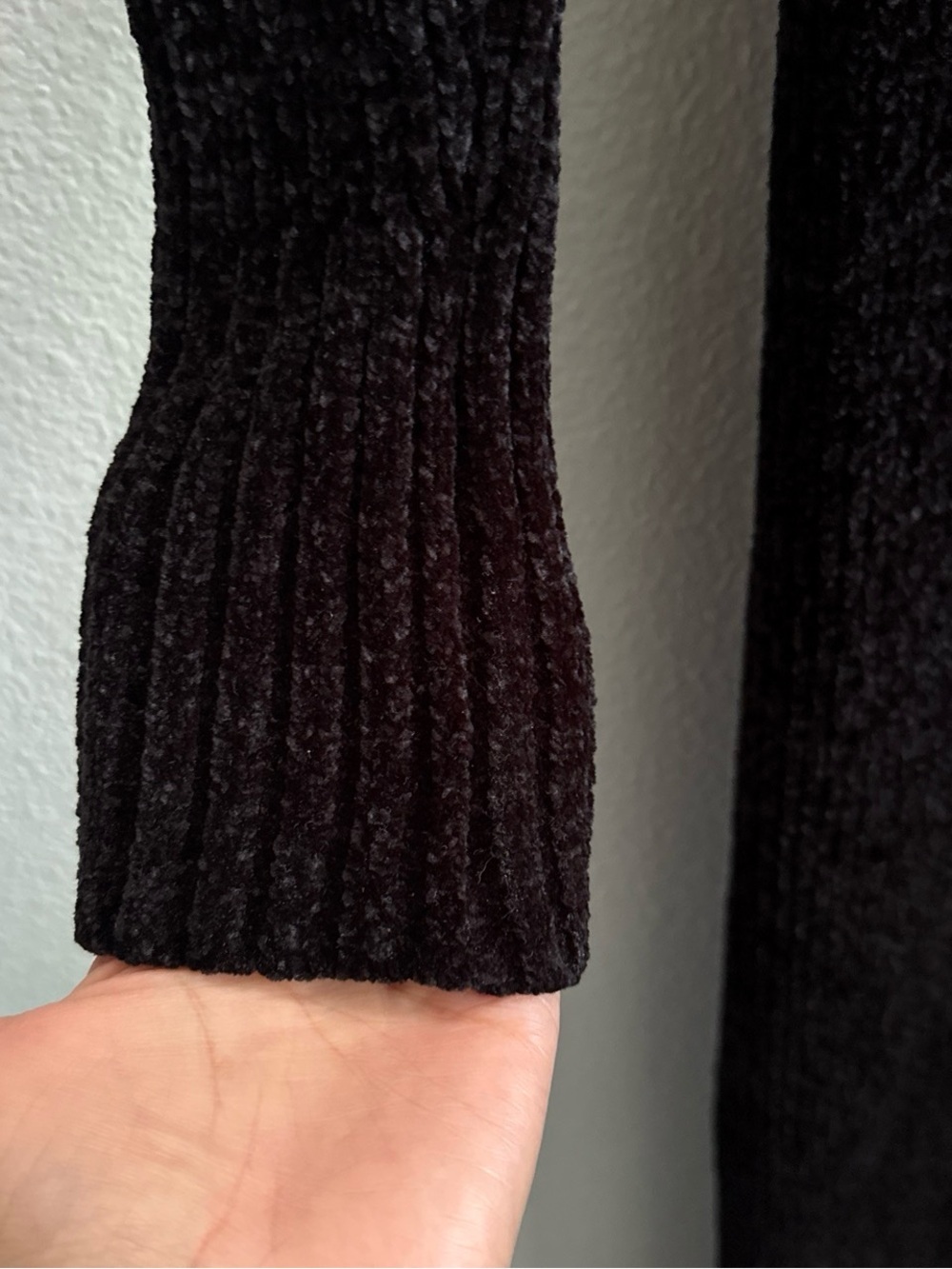 STAUD Black Ribbed Knit Maxi Dress Pearl Button Front Deep V-Neck Long Sleeve - Picture 6 of 8